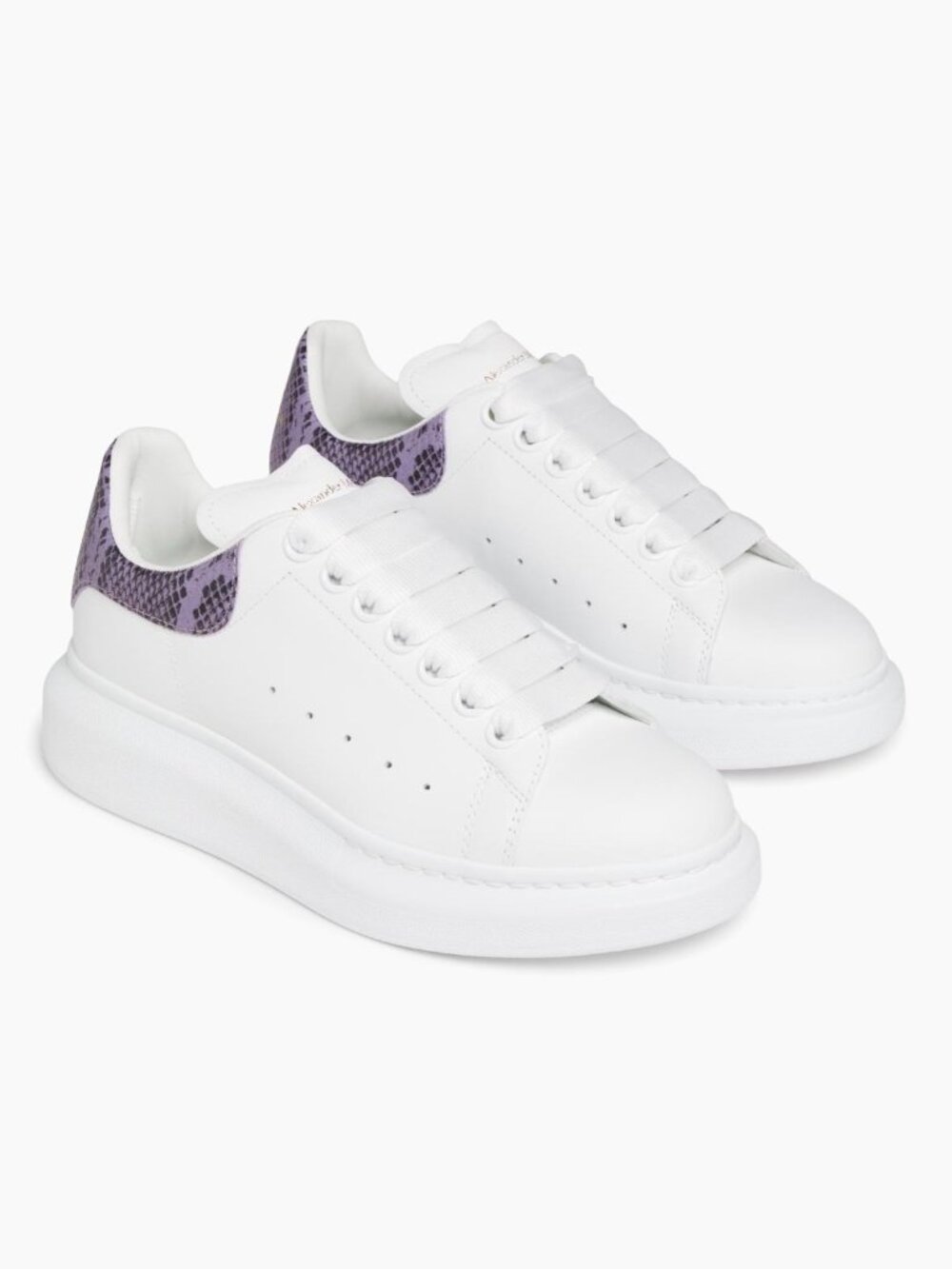 McQueen Oversized Leather Sneakers White/Lilac Snake Sz 37 $690